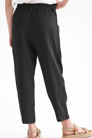 Chillax Button Detail Black Elastic Waist Pants - MXSTUDIO.COM
