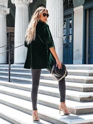Chilly Chic Buttoned Long Velvet Blazer-MXSTUDIO.COM