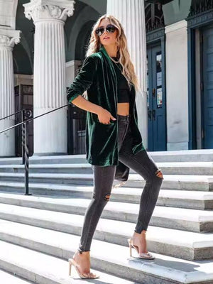 Chilly Chic Buttoned Long Velvet Blazer-MXSTUDIO.COM
