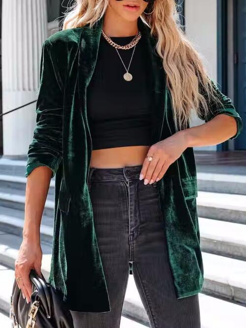 Chilly Chic Buttoned Long Velvet Blazer-MXSTUDIO.COM