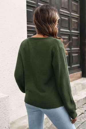 Chilly Chic Ribbed Knit V Neck Pullover Sweater - MXSTUDIO.COM