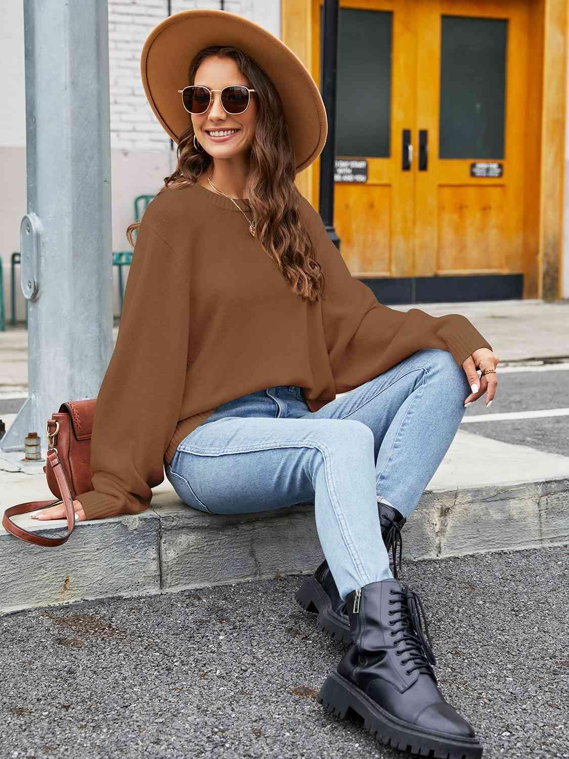 Chilly Stroll Crew Neck Oversized Sweater - MXSTUDIO.COM