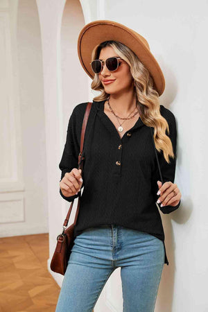 Chilly Stroll Half-Button Dropped Shoulder Hoodie - MXSTUDIO.COM