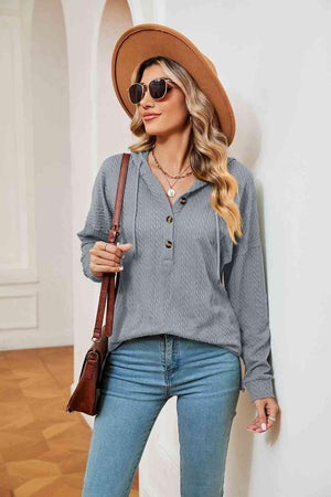 Chilly Stroll Half-Button Dropped Shoulder Hoodie - MXSTUDIO.COM