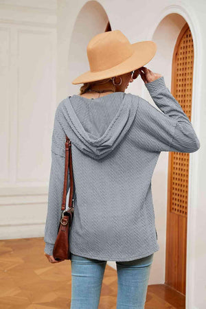 Chilly Stroll Half-Button Dropped Shoulder Hoodie - MXSTUDIO.COM