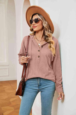 Chilly Stroll Half-Button Dropped Shoulder Hoodie - MXSTUDIO.COM