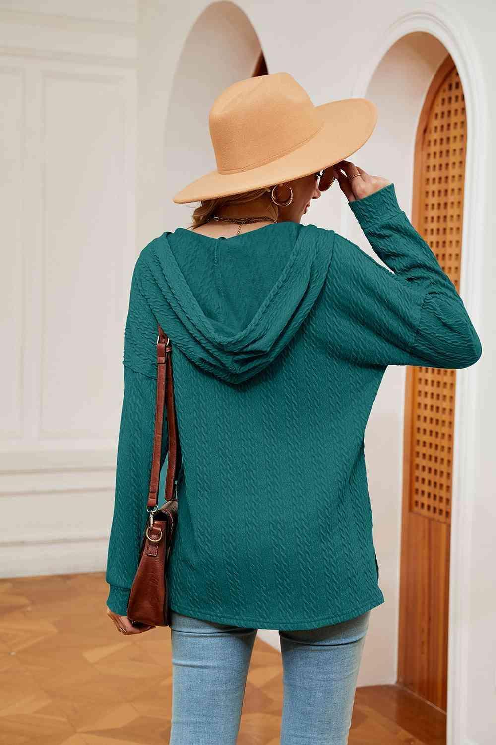 Chilly Stroll Half-Button Dropped Shoulder Hoodie - MXSTUDIO.COM