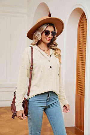 Chilly Stroll Half-Button Dropped Shoulder Hoodie - MXSTUDIO.COM