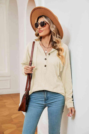 Chilly Stroll Half-Button Dropped Shoulder Hoodie - MXSTUDIO.COM