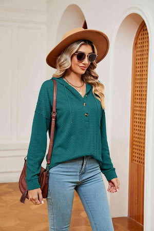 Chilly Stroll Half-Button Dropped Shoulder Hoodie - MXSTUDIO.COM