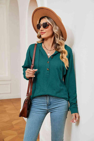 Chilly Stroll Half-Button Dropped Shoulder Hoodie - MXSTUDIO.COM