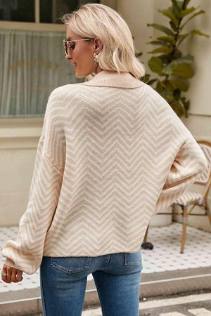 Chilly Stroll Quarter Buttoned Chevron Sweater - MXSTUDIO.COM