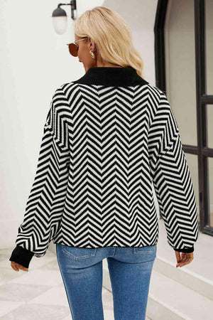 Chilly Stroll Quarter Buttoned Chevron Sweater - MXSTUDIO.COM