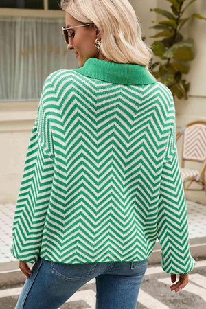 Chilly Stroll Quarter Buttoned Chevron Sweater - MXSTUDIO.COM