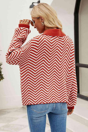 Chilly Stroll Quarter Buttoned Chevron Sweater - MXSTUDIO.COM