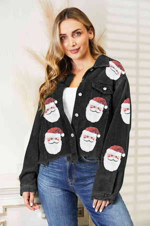 Christmas Feels Raw Hem Sequin Santa Jacket-MXSTUDIO.COM