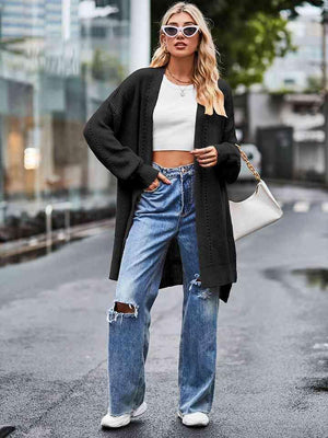 City Comfort Open Front Waffle Knit Cardigan - MXSTUDIO.COM