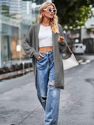 City Comfort Open Front Waffle Knit Cardigan - MXSTUDIO.COM