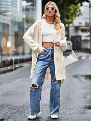 City Comfort Open Front Waffle Knit Cardigan - MXSTUDIO.COM