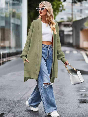 City Comfort Open Front Waffle Knit Cardigan - MXSTUDIO.COM