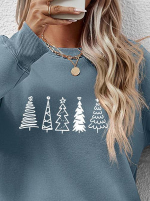 Classic Design Drop Shoulder Christmas Tree Sweatshirt-MXSTUDIO.COM