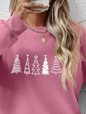 Classic Design Drop Shoulder Christmas Tree Sweatshirt-MXSTUDIO.COM