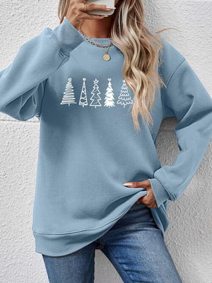 Classic Design Drop Shoulder Christmas Tree Sweatshirt-MXSTUDIO.COM