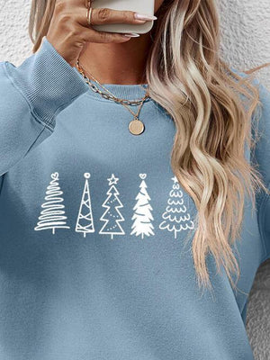 Classic Design Drop Shoulder Christmas Tree Sweatshirt-MXSTUDIO.COM