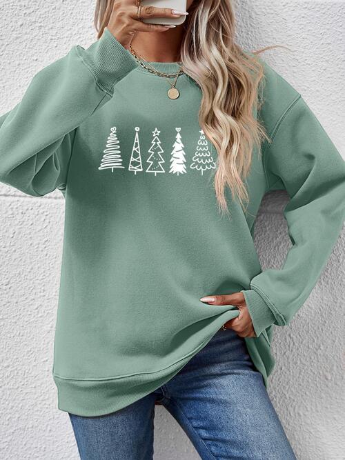Classic Design Drop Shoulder Christmas Tree Sweatshirt-MXSTUDIO.COM