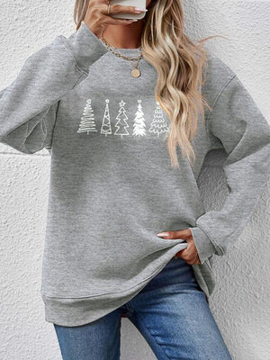 Classic Design Drop Shoulder Christmas Tree Sweatshirt-MXSTUDIO.COM