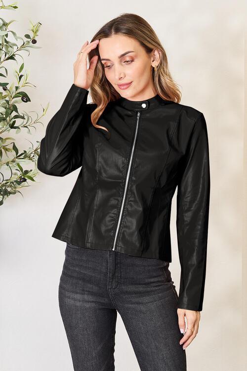 Classic Mock Neck Full Zip Up Jacket-MXSTUDIO.COM