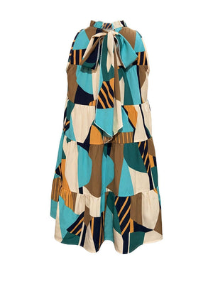 a woman's skirt with a multicolored pattern