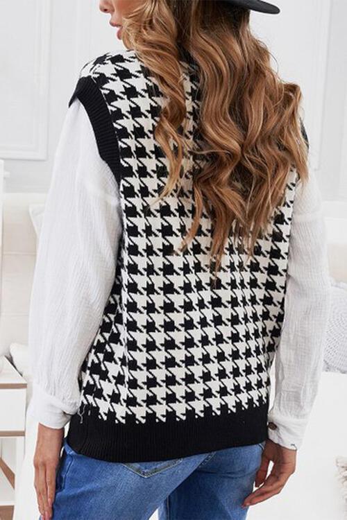 Classy Classic Buttoned Houndstooth Sweater Vest-MXSTUDIO.COM