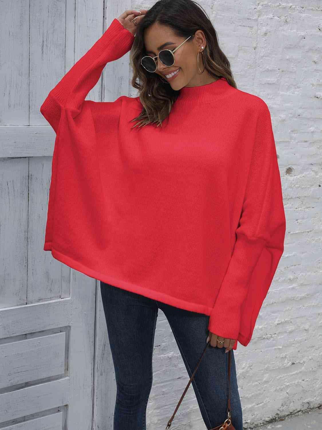 Classy Warmth Mock Neck Dolman Sleeve Sweater - MXSTUDIO.COM