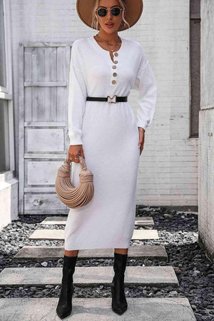 Classy Winter Long Sleeve Midi Sweater Dress - MXSTUDIO.COM