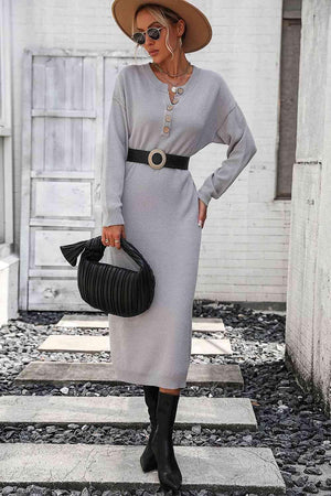 Classy Winter Long Sleeve Midi Sweater Dress - MXSTUDIO.COM