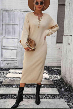 Classy Winter Long Sleeve Midi Sweater Dress - MXSTUDIO.COM