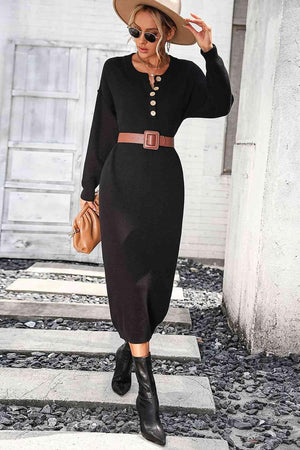 Classy Winter Long Sleeve Midi Sweater Dress - MXSTUDIO.COM