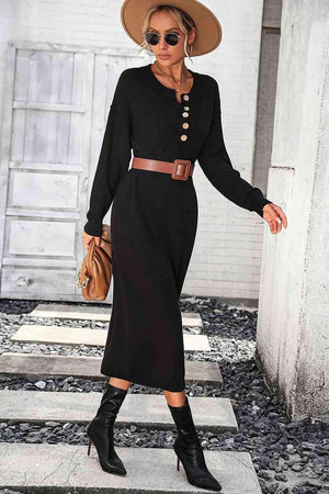 Classy Winter Long Sleeve Midi Sweater Dress - MXSTUDIO.COM