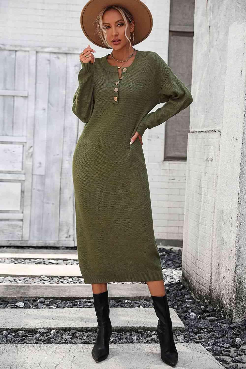 Classy Winter Long Sleeve Midi Sweater Dress - MXSTUDIO.COM