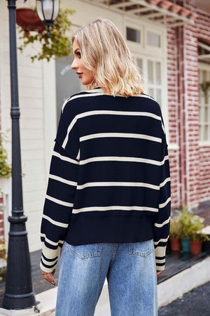 Cold Confidence Striped Collared Sweater - MXSTUDIO.COM