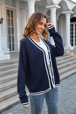 Cold Day Cheer V-Neck Button Front Cardigan - MXSTUDIO.COM