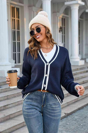 Cold Day Cheer V-Neck Button Front Cardigan - MXSTUDIO.COM