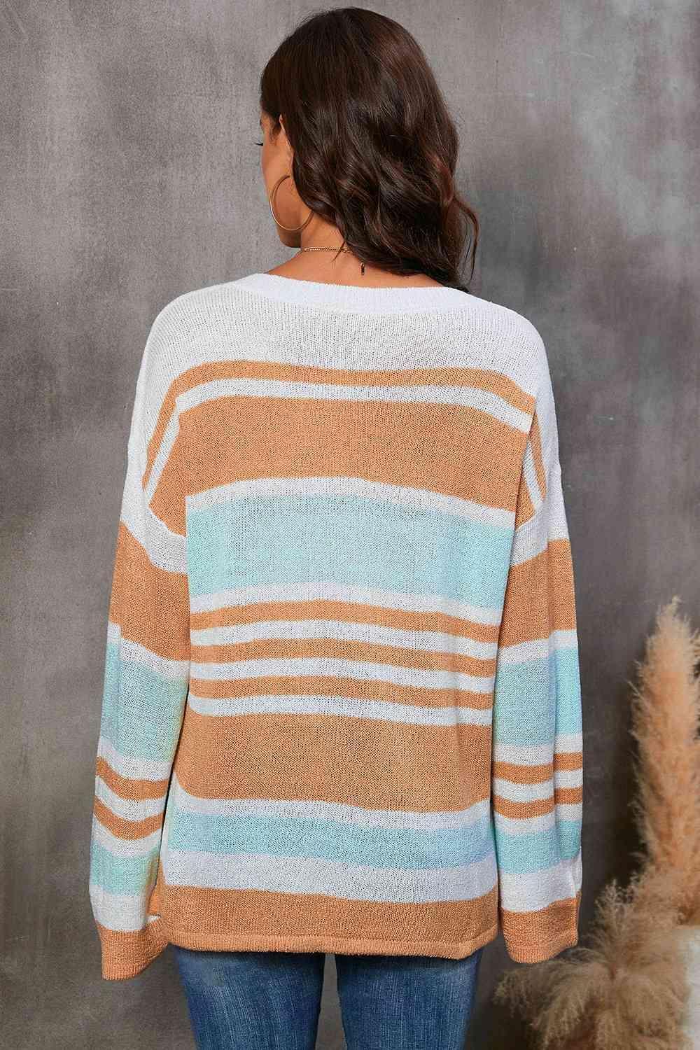 Cold Days Ready Striped Drop Shoulder Sweater - MXSTUDIO.COM