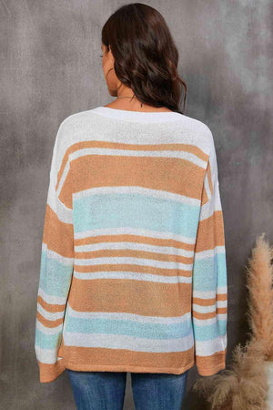 Cold Days Ready Striped Drop Shoulder Sweater - MXSTUDIO.COM