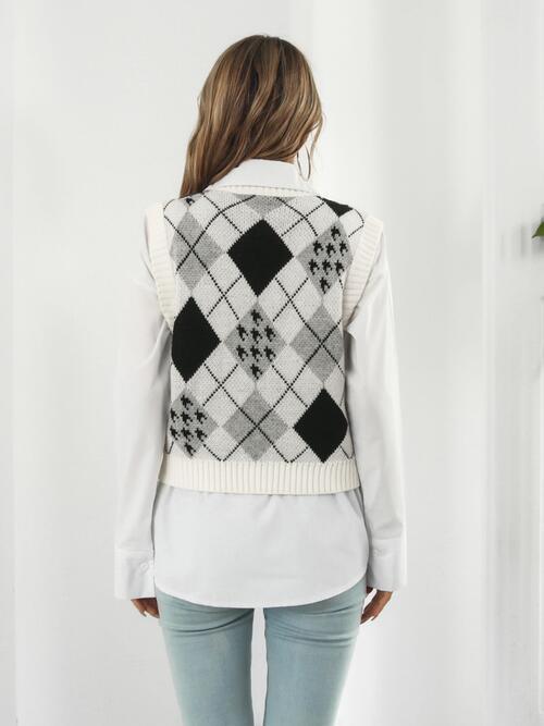 Cold Safe V-Neck Argyle Sweater Vest-MXSTUDIO.COM
