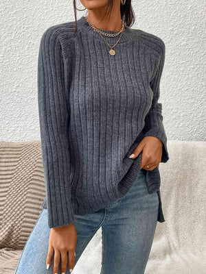 Cold Season Chic Crew Neck Rib Knit Sweater - MXSTUDIO.COM