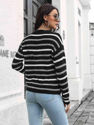 Cold Season In Style Long Sleeve Striped Sweater - MXSTUDIO.COM