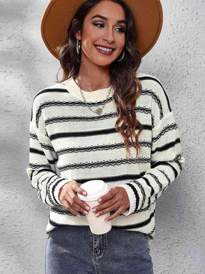 Cold Season In Style Long Sleeve Striped Sweater - MXSTUDIO.COM