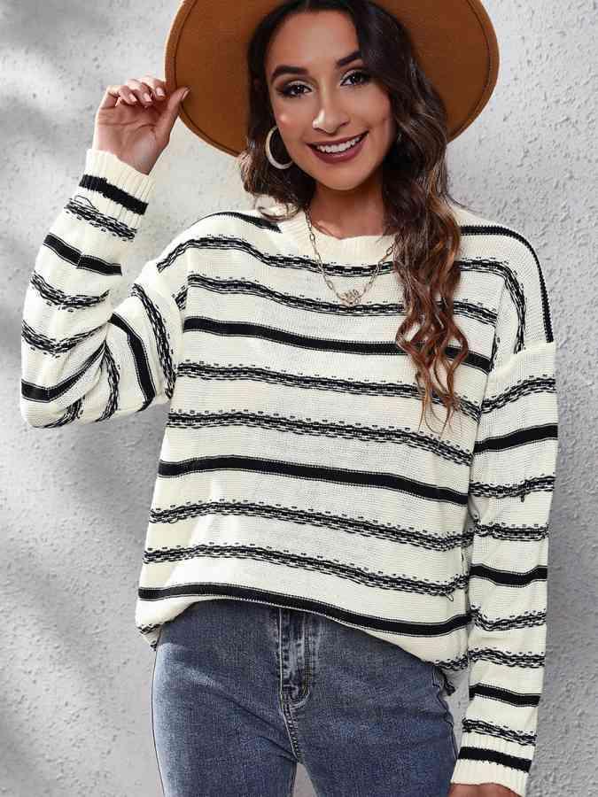 Cold Season In Style Long Sleeve Striped Sweater - MXSTUDIO.COM